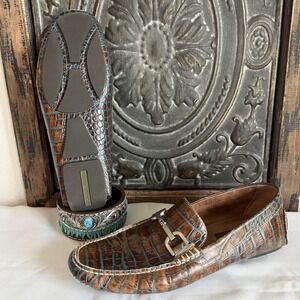 Donald Pliner DACIO Embossed Crocodile Leather Driving Loafers Horse Bit Sz 10 M